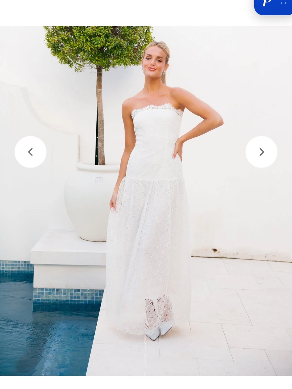 Strapless White Lace Midi Dress with Sweetheart Neckline